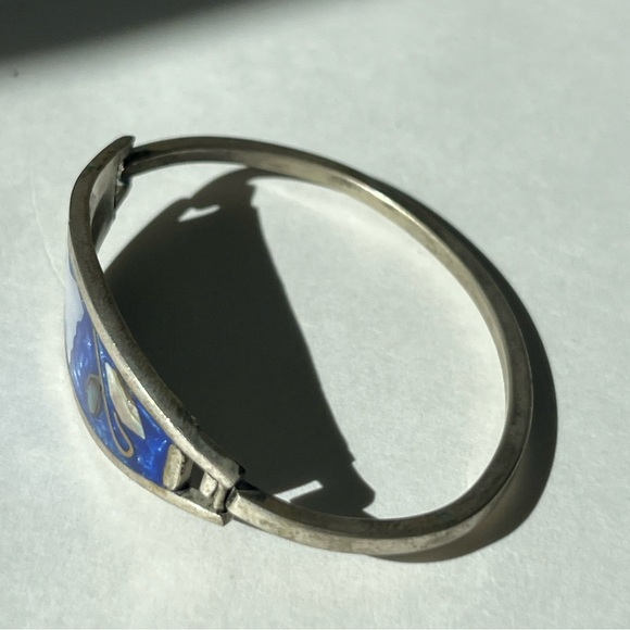 Vintage Alpaca Mexico Silver Abalone Inlay Hinge Bangle Bracelet - Picture 2 of 9